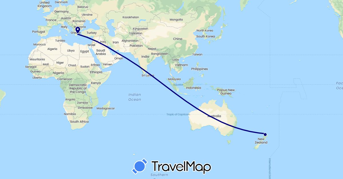 TravelMap itinerary: driving in United Arab Emirates, Greece, New Zealand (Asia, Europe, Oceania)